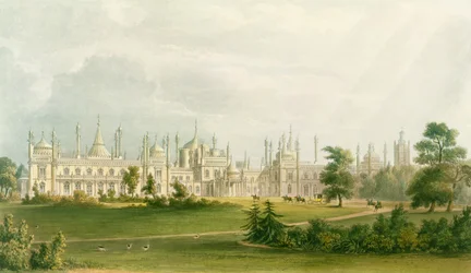 ウェスト・フロント、ロイヤル・パビリオンの眺望、ブライトン、ジョン・ナッシュ（1752-1835）、1826（アクアティント）